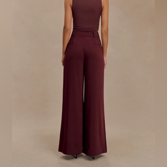 NWT Jacqueline Pleated Wide Leg Pants Mahogany - Picture 8 of 12